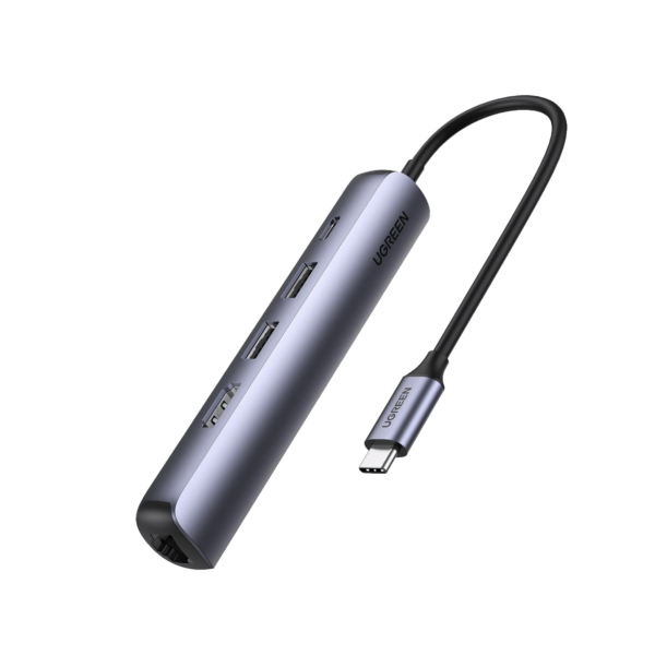 HUB USB-C (Docking Station) 5 en 1 | Ultra Delgado | 2 USB-A 3.1 a (5 Gbps) | HDMI 4K@60Hz | RJ45 (Gigabit Ethernet) | USB-C PD Carga Rápida 100W | Soporta OTG | Chips Inteligentes | Pequeño y Ligero | Caja de Aluminio.