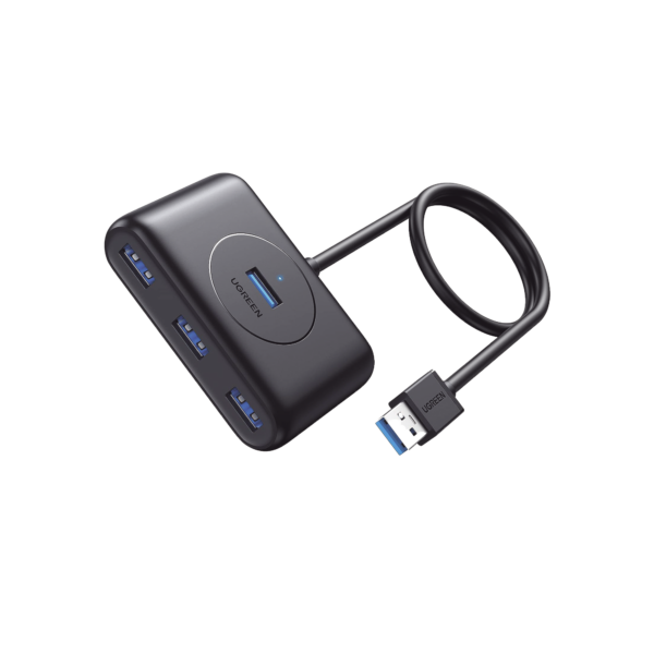 HUB USB-A 3.0 4 en 1 | 4 Puertos USB-A 3.0 (5Gbps) | Entrada USB-C (PD 5V2A) | Cable de 1 Metro | Indicador Led | Ideal para Transferencia de Datos | Entrada USB-C para alimentar equipos de mayor consumo | Color Negro.