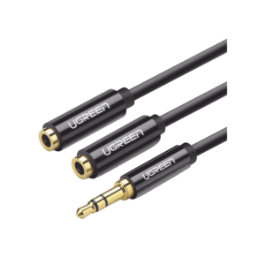 Cable Adaptador/Divisor de Audio de 3.5mm Macho a 2 Terminales de 3.5mm Hembra / 25 cm de Longitud / Cable TPE / Color Negro