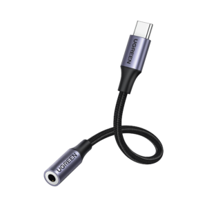 Adaptador USB Tipo C a Jack 3.5mm | Cable de 10 cm | Soporta CTIA/OMTI | HiFi | Plug & Play | Funda Anti Torceduras | Carcasa de Aluminio | Nylon Trenzado | Llama