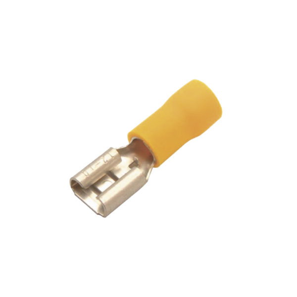 Terminal tipo hembra aislada 0.250 / 12 - 10 AWG / Amarillo / Para baterías con terminal F1 / Paquete de 25 piezas.