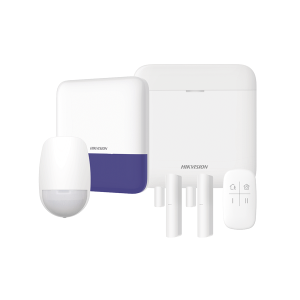 (AX PRO) KIT de Alarma AX PRO con GSM (3G/4G) / Incluye: 1 Hub con bateria de respaldo / 1 Sensores PIR / 2 Contactos Magnéticos / 1 Control Remoto / 1 Sirena Inalambrica Exterior / WiFi / Compatible con Hik-Connect P2P