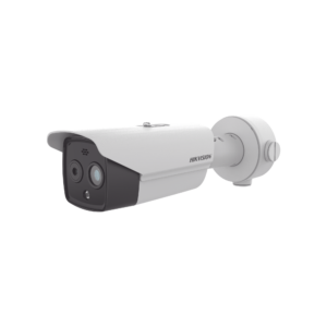 Bala IP Dual / Térmica 6.9 mm (256 x 192) / Óptico 6.4 mm (4 Megapixel) / 30 mts IR / Exterior IP67 / PoE / Termométrica / Detección de Temperatura / Sirena y Luz Intermitente Integrada / Micro SD