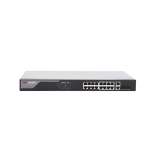 Switch Monitoreable PoE+ / 16 puertos 100 Mbps PoE+ / 2 Puertos 1000 Mbps Uplink + 2 Puertos SFP de Uplink / PoE hasta 250 Metros / Conexión Remota desde Hik-PartnerPro / 230 Watts