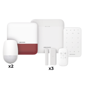 (AX PRO) KIT de Alarma AX PRO / Incluye: 1 Hub / 2 Sensores PIR / 3 Contactos Magnéticos mini / 1 Control Remoto / 1 Sirena Estrobo en color Rojo Inalámbrica Exterior /1 Teclado Inalámbrico / Wi-Fi / Compatible con Hik-Connect P2P