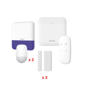 (AX PRO) KIT de Alarma AX PRO / Incluye: 1 Hub con batería de respaldo / 2 Sensores PIR / 3 Contactos Magnéticos mini / 1 Control Remoto / 1 Sirena Inalambrica Exterior  / WiFi / Compatible con Hik-Connect P2P