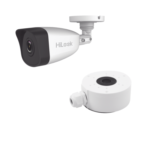 KIT DE CÁMARA + MONTAJE / Bala IP 4 Megapixel / 30 mts IR / Exterior IP67 / PoE / WDR 120 dB / Lente 2.8 mm / H.265+