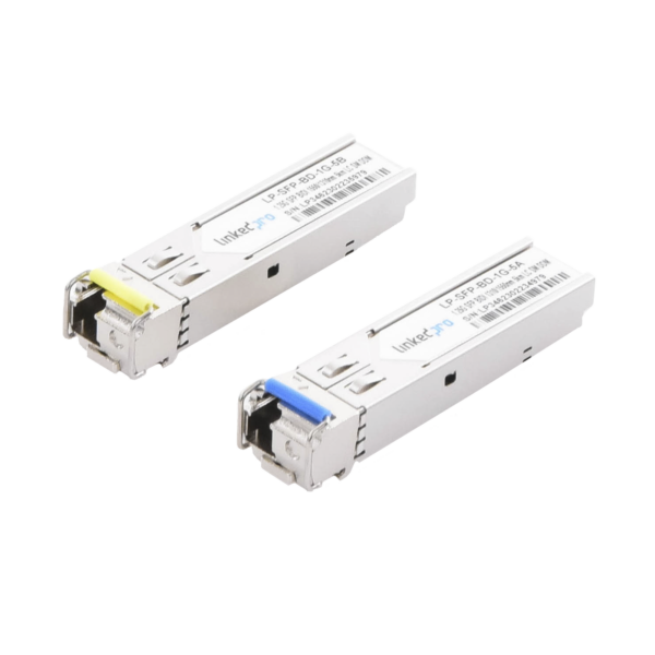 Transceptores Ópticos Bidireccionales SFP (Mini-Gbic) / Monomodo 1310 & 1550 nm / 1.25 Gbps / 1000BASE-BX / Conector LC/UPC Simplex / DDM / Hasta 5 km / 2 Piezas