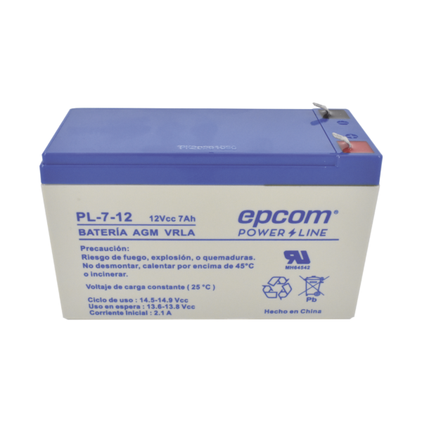 Batería 12 Vcc / 7 Ah / UL / Tecnología AGM-VRLA / Para uso en equipo electrónico Alarmas de intrusión / Incendio/ Control de acceso / Video Vigilancia / Terminales F1 / Cargador recomendado CHR-80.