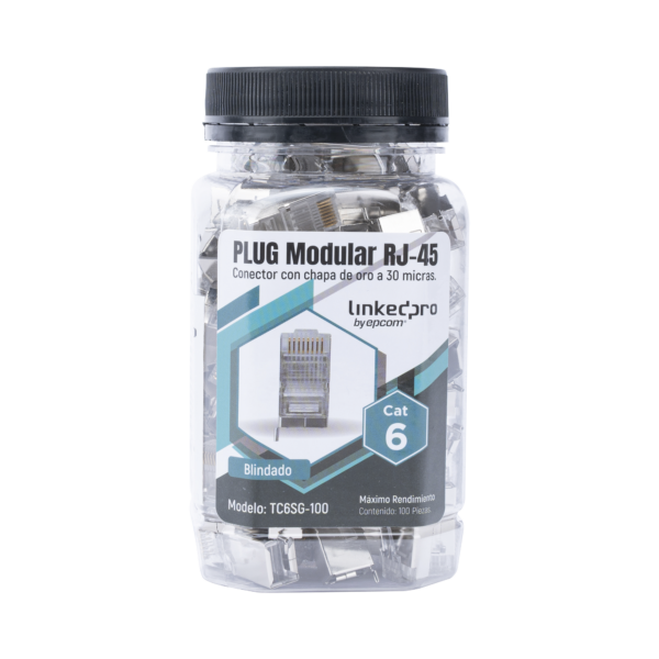 Bote con 100 Piezas de Plug Modular RJ45 Cat6 blindado con pin de tierra