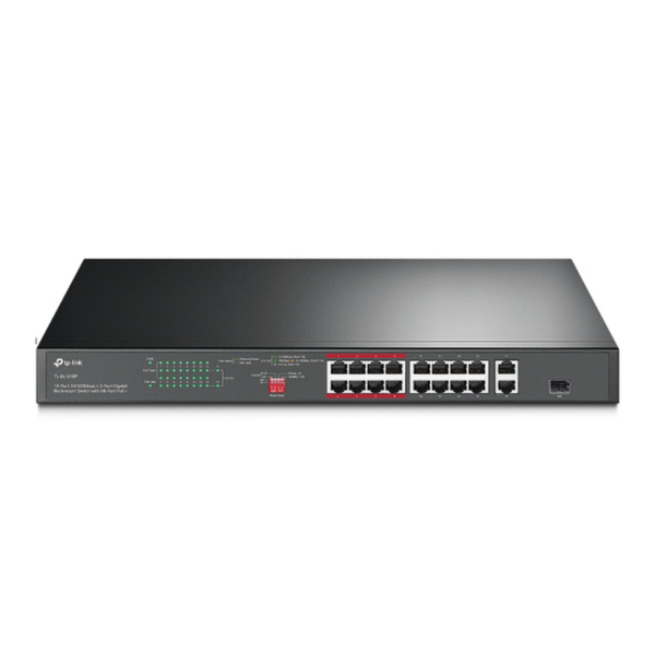 Switch PoE+ no Administrable 16 puertos 10/100 Mbps + 2 puertos 10/100/1000 Mbps + 1 puerto SFP