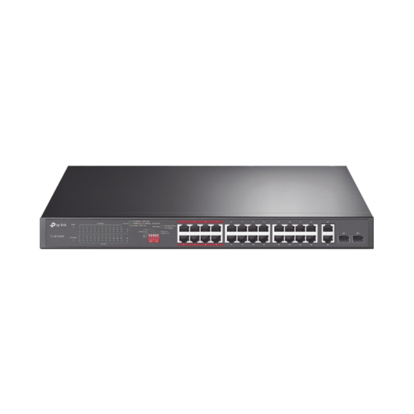 Switch PoE+ no Administrable 26 puertos 10/100 Mbps + 2 puertos 10/100/1000 Mbps + 2 puertos SFP