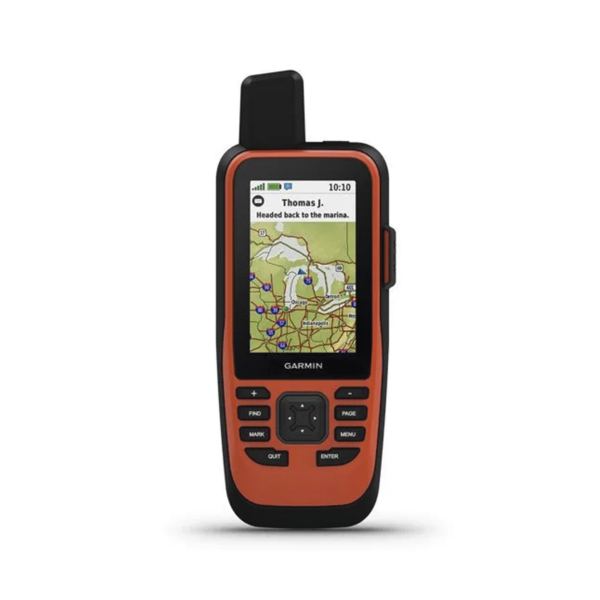 Navegador portátil marino GPSMAP 86i con conexión satelital InReach. incluye mapa base precargado y batería interna recargable.