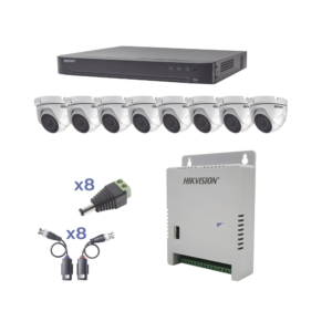 KIT TurboHD 1080p / DVR 8 Canales / 8 Cámaras Eyeball (exterior 2.8 mm) / Transceptores / Conectores / Fuente de Poder Profesional hasta 15 Vcc para Larga Distancia