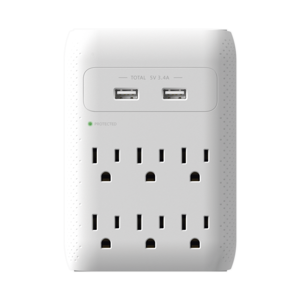 Multicontacto de Pared 110 Vca / Supresor de Picos 1080 Joules / 6 x Nema 5-15P / 2 x USB (5V @3.4A)