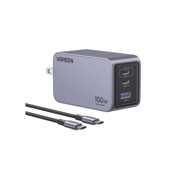 Cargador de 100W serie Nexode Pro | 3 Puertos de Carga Rápida | 2 USB-C | 1 USB-A | Tecnología GaNInfinity | PD3.1 de 100W / QC4.0 | Tecnología de Protección Térmica | Optimiza la Carga | Caja de Aluminio | Incluye Cable