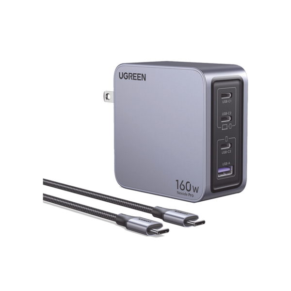 Cargador de 160W serie Nexode Pro | 4 Puertos de Carga Rápida | 3 USB-C | 1 USB-A | Tecnología GaNInfinity | PD3.1 de 140W / QC4.0 | Tecnología de Protección Térmica | Optimiza la Carga | Caja de Aluminio | Incluye Cable