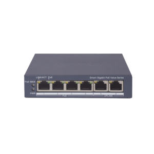 Switch Gigabit PoE+ / Administrable / 4 Puertos 1000 Mbps PoE+ / 2 Puertos 1000 Mbps Uplink / Configuración Nube Hik-PartnerPro / Modo Extendido hasta 300 Metros / 45 Watts