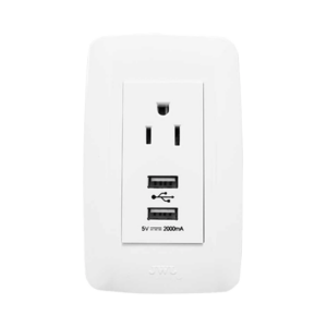 Contacto Sencillo de 15 A/ 127 V CA y 2 Conectores USB de 5 V CD 2A / Color Blanco.