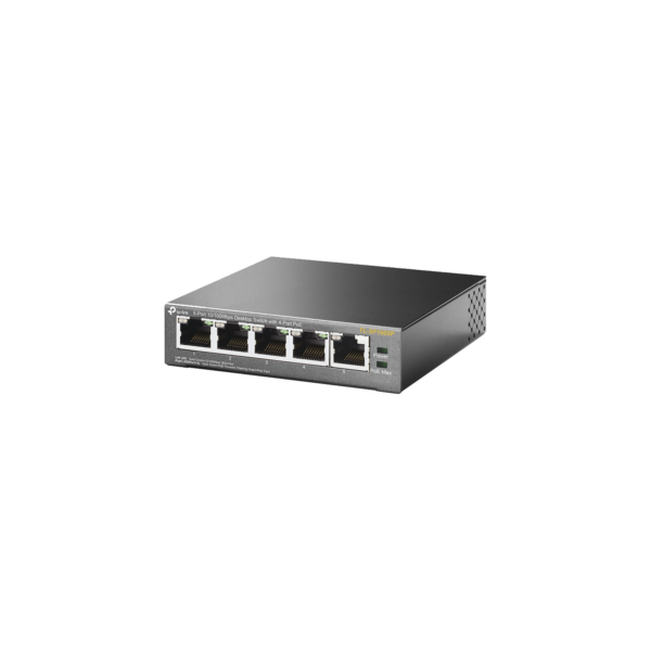 Switch PoE no Administrable de escritorio / 5 puertos 10/100 Mbps / 4 puertos PoE af/at / Presupuesto 67 W / Modo Extensor hasta 250 m / Calidad video prioritaria