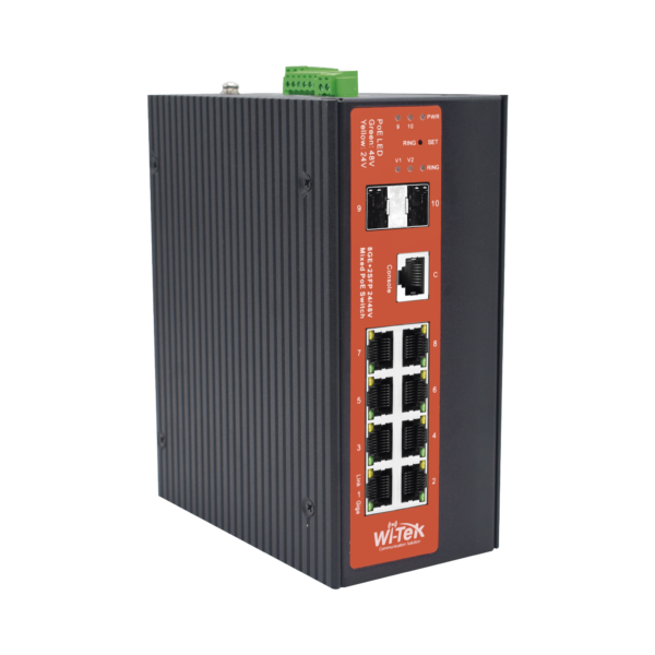 Switch Industrial Administrable Gigabit con 2 Puertos PoE bt + 6 Puertos PoE af/at o 24 V Pasivo + 2 SFP Gigabit