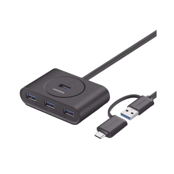 HUB USB-A/C 3.0 4 en 1 | Con Conector USB-C | 4 Puertos USB-A 3.0 (5Gbps) | Cable de 25cm | Indicador Led | Ideal para Transferencia de Datos | Entrada Micro USB para alimentar equipos de mayor consumo.