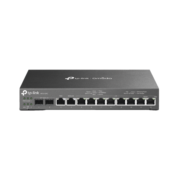 Router Omada VPN / SDN Multi-WAN 1G / Switch con PoE y Controlador  / 2 puerto WAN/LAN SFP 1G / 1 Puerto RJ45 WAN / 1 Puerto WAN/LAN RJ45 / 8 Puertos PoE+ LAN RJ45 /  24