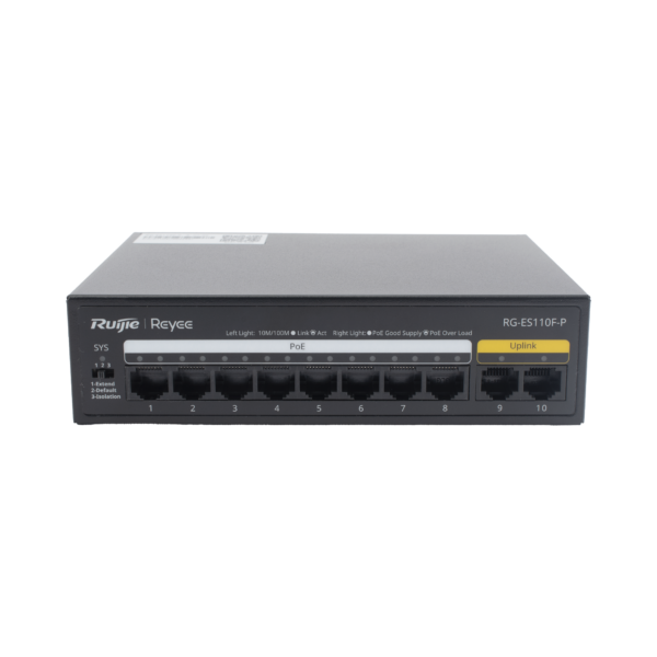 Switch PoE+ con 10 Puertos 10/100 Mbps / 110 W / Carcasa de Acero / No Administrable