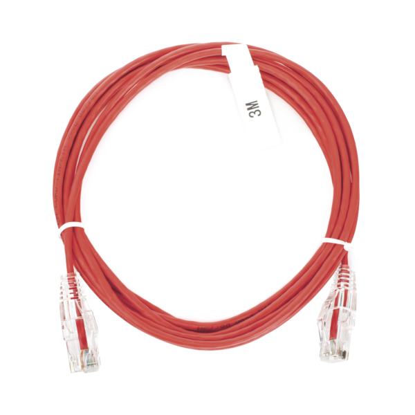 Cable de Parcheo Slim UTP Cat6 - 3 m Rojo Diámetro Reducido (28 AWG)