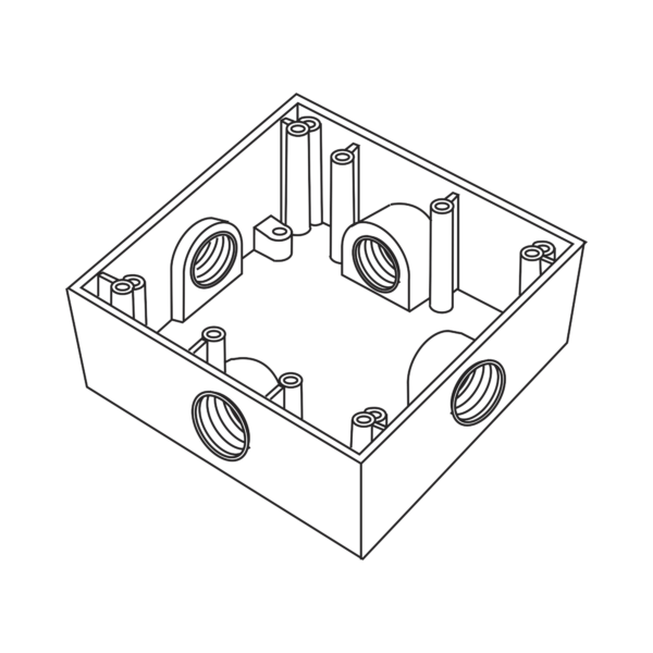 Caja Cuadrada de 3/4" (19.05 mm) a Prueba de Intemperie/ Cuenta con 4 bocas.