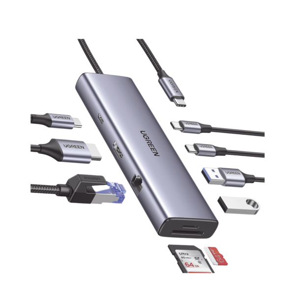 HUB USB-C (Docking Revodok) 9 en 1 | 2 USB-A 3.0 (5Gbps) | 2 USB-C (5Gbps) | USB-C PD Carga 100W | HDMI 4K@60Hz | RJ45 (Gigabit Ethernet) | Lector Tarjetas SD + Micro SD (TF) Simultáneo | Chip de Última Generación | Caja de Aluminio.