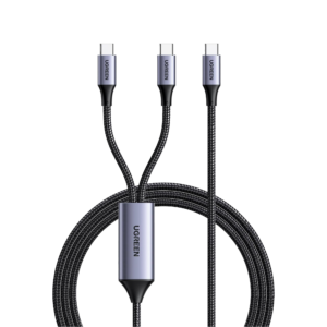 Cable USB-C a Y (USB-C & USB-C) | 1.5 Metros | Carga Rápida de hasta 100W | PD3.0 | QC4.0/3.0/2.0 | FPC | AFC | Protección Integrada| Caja de Aluminio | Nylon Trenzado | Amplia Compatibilidad | Color Negro.