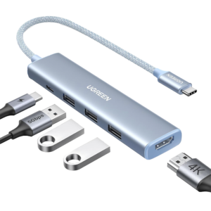 HUB USB-C (Docking Revodok) 5 en 1 | HDMI 2.0 4K@30Hz | 3 USB-A 3.0 (5Gbps) | USB-C PD Carga 100W | Chip de Última Generación | Cable de Nylon Trenzado de 25 cm | Carcasa de Aluminio | Color Azul.