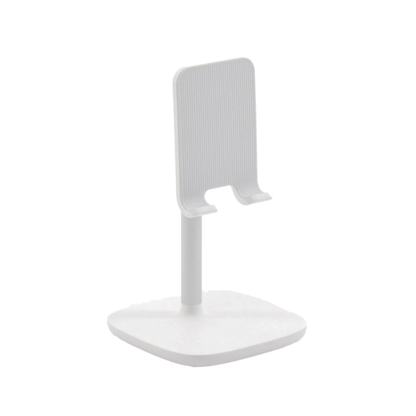 Soporte para Telefono Celular & Tablet / Ajustable de 5° a 45° / Base Antideslizante / Proteccion de Silicona / ABS / Amplia Compatibilidad con dispositivos de 4'' a 7.9'' / Color Blanco