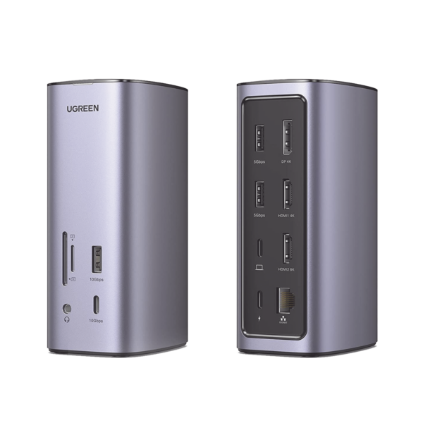 HUB USB-C (Docking Revodok Pro) 12 en 1 | 2 USB-A 3.0 | 1 USB-C PD Carga 100W | 1 USB-A 3.1 | 1 USB-C 3.1 | HDMI 4K | HDMI 8K Ultra HD | Display Port 4K | RJ45 (Gigabit) | Lector Tarjeta SD + Micro SD (TF) | Jack Audio 3.5mm.