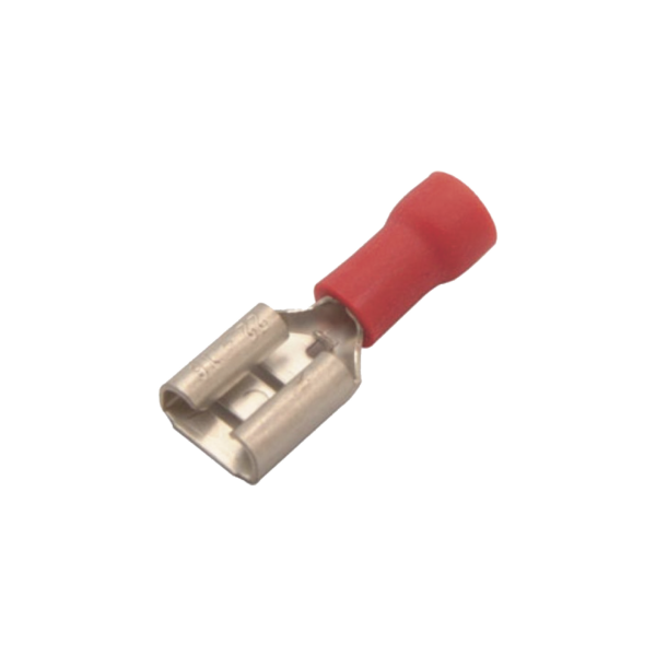 Terminal tipo hembra aislada 0.250 / 22 - 16 AWG / Rojo / Para baterías con teminal F1 / Paquete de 25 piezas.