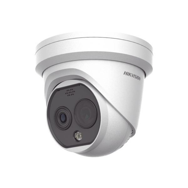 Turret IP Dual / Térmica 6.9 mm (256 x 192) / Óptico 6.4 mm (4 Megapixel) / Termométrica / Detección de Temperatura / PoE /Exterior IP66 / Sirena y Luz Intermitente Integrada / MicroSD