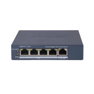 Switch Gigabit PoE+ / Administrable / 4 Puertos 1000 Mbps PoE+ / 1 Puerto 1000 Mbps Uplink / Configuración Nube Hik-PartnerPro / Modo Extendido hasta 300 Metros / 45 Watts