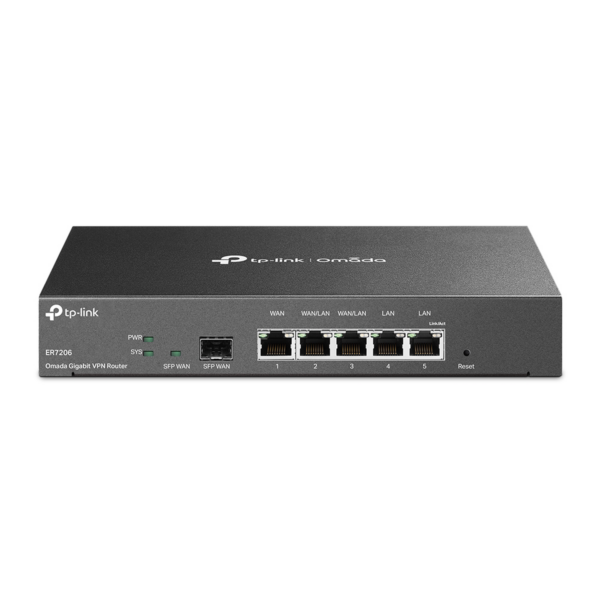 Router Omada VPN / SDN Multi-WAN Gigabit / 1 Puerto WAN SFP Gigabit / 1 Puerto WAN RJ45 Gigabit / 2 Puertos LAN RJ45 Gigabit / 2 Puertos Configurables LAN/WAN / 150