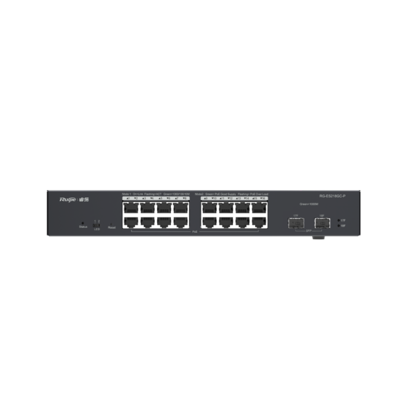 Switch L2 Administrable PoE con 16 Puertos Gigabit PoE 802.3 AF/AT + 2 SFP para fibra 1Gb