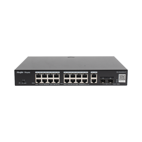 Switch L2 Administrable PoE con 16 puertos Gigabit PoE 802.3af/at + 2 SFP para fibra 1Gb