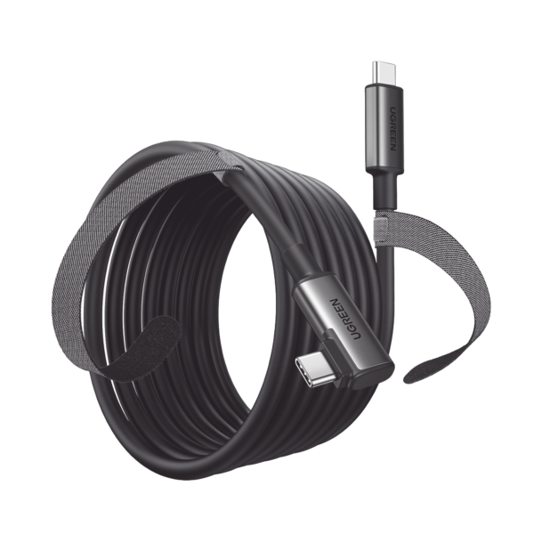 Cable USB-C a USB-C (Cable Link) | 5 metros (16 pies) |  Transferencia de Alta Velocidad | Carga Rápida | Un Extremo Angulado | Caja de Aluminio | Nylon Trenzado.