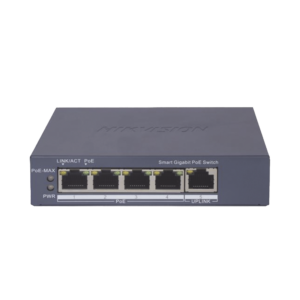 Switch Gigabit PoE+ / Administrable / 4 Puertos 1000 Mbps PoE+ / 1 Puerto 1000 Mbps Uplink / Configuración Nube Hik-PartnerPro / Modo Extendido hasta 300 Metros / 60 Watts