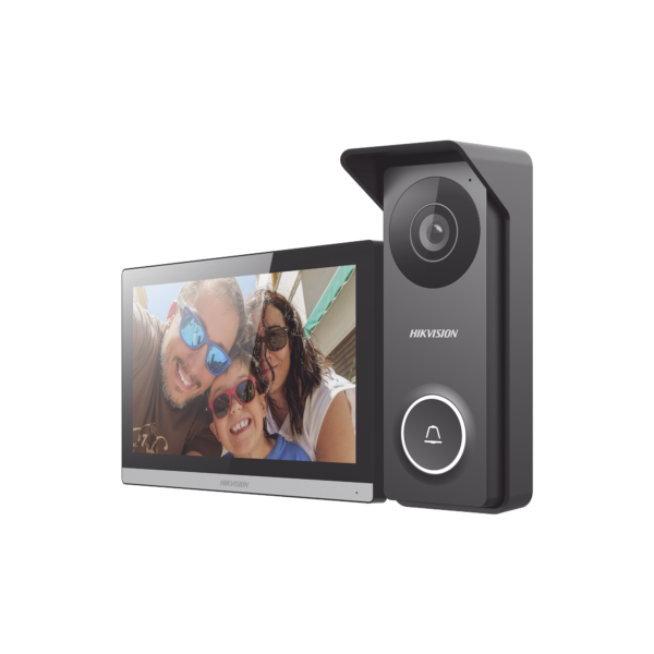 Kit de Videoportero Hibrido TurboHD con Pantalla LCD touch de 7" Wi-Fi / Frente de Calle para Exterior Metalico / 720p (1 Megapíxel )117° de Visión (Gran Angular) / Llamada a App Hik-Connect