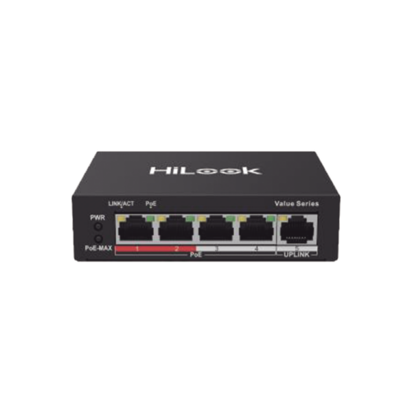 Switch PoE+ / 4 Puertos 10/100 Mbps PoE+ (af / at) / 1 Puerto 10/100 Mbps Uplink / Modo Extendido hasta 250 Metros / 35 Watts