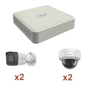 Kit IP 1080p (2 Megapixel) / NVR de 4 Canales con 4 Puertos PoE / 2 Cámaras IP Bala para Exterior / 2 Cámaras IP Domo para Exterior