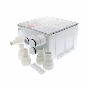 Sistema de desagüe para duchas con bomba de achique de 800 galones por hora a 24 Volts de corriente directa e interruptor de flotación