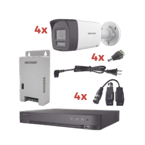 Kit Audio Bidireccional TurboHD 1080p / DVR 4 Canales / 4 Cámaras Bala (Exterior) con Bocina y Microfóno Integrado / 1 Fuente de Poder / Accesorios