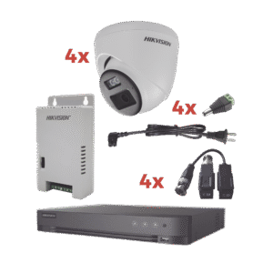 Kit Audio Bidireccional TurboHD 1080p / DVR 4 Canales / 4 Cámaras Eyeball (Exterior) con Bocina y Microfóno Integrado / 1 Fuente de Poder / Accesorios