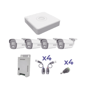 KIT COLORVU TURBOHD 1080p Lite / DVR 4 Canales / 4 Cámaras Bala (exterior 2.8 mm) / Transceptores / Conectores / Fuente de Poder Profesional